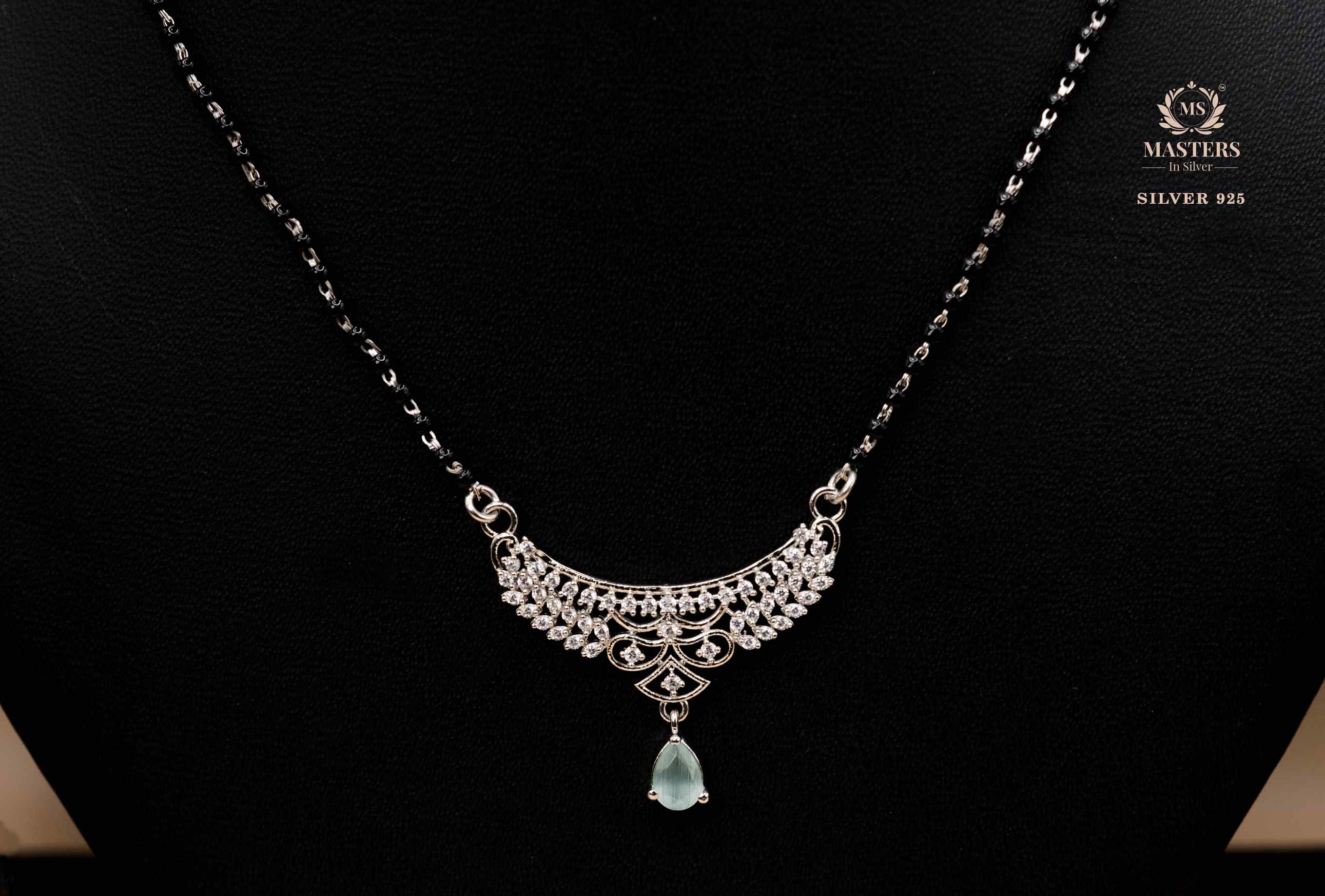 MANGALSUTRA MID SIZE PENDANT SHINING DIAMONDS TYPE ORIGINAL STERLING SILVER