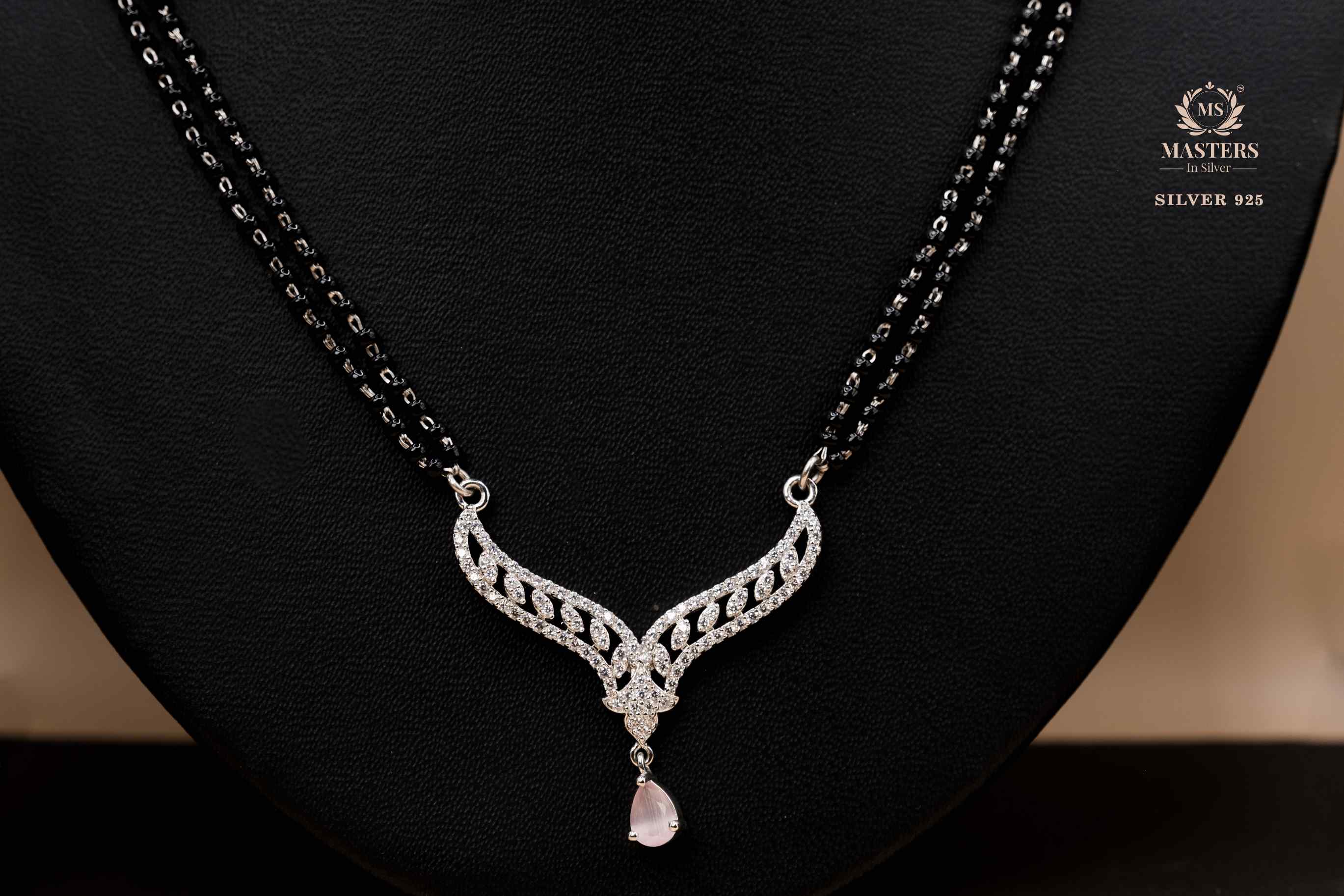 MANGALSUTRA MID SIZE PENDANT SHINING DIAMONDS TYPE ORIGINAL STERLING SILVER