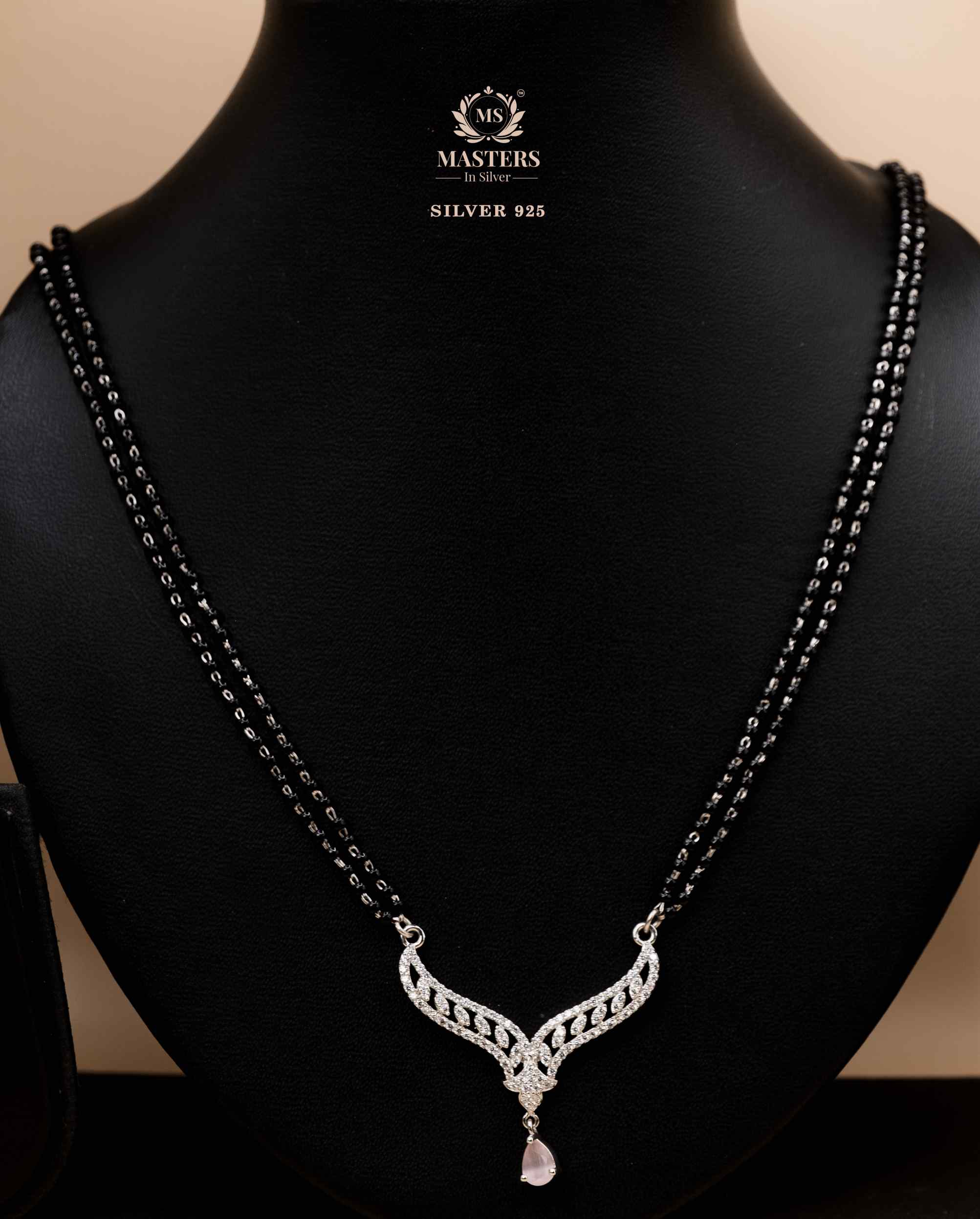 MANGALSUTRA MID SIZE PENDANT SHINING DIAMONDS TYPE ORIGINAL STERLING SILVER