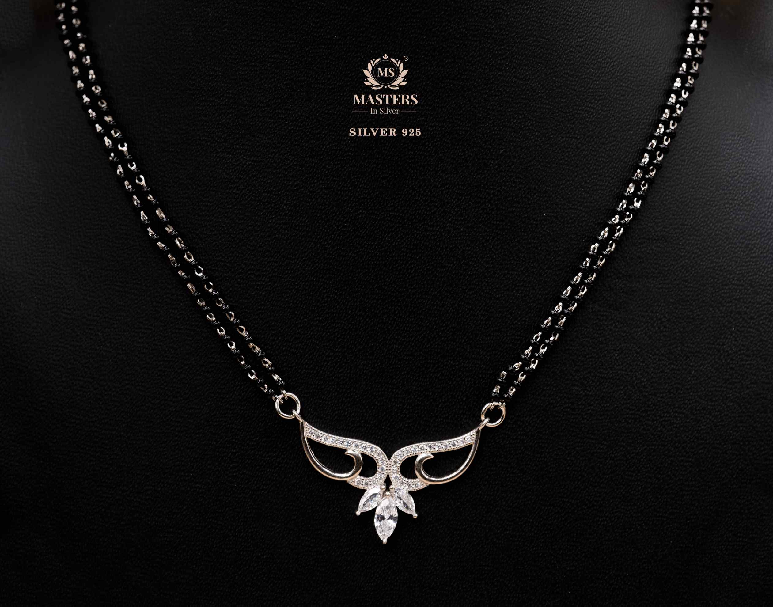 MANGALSUTRA MID SIZE PENDANT SHINING DIAMONDS TYPE ORIGINAL STERLING SILVER