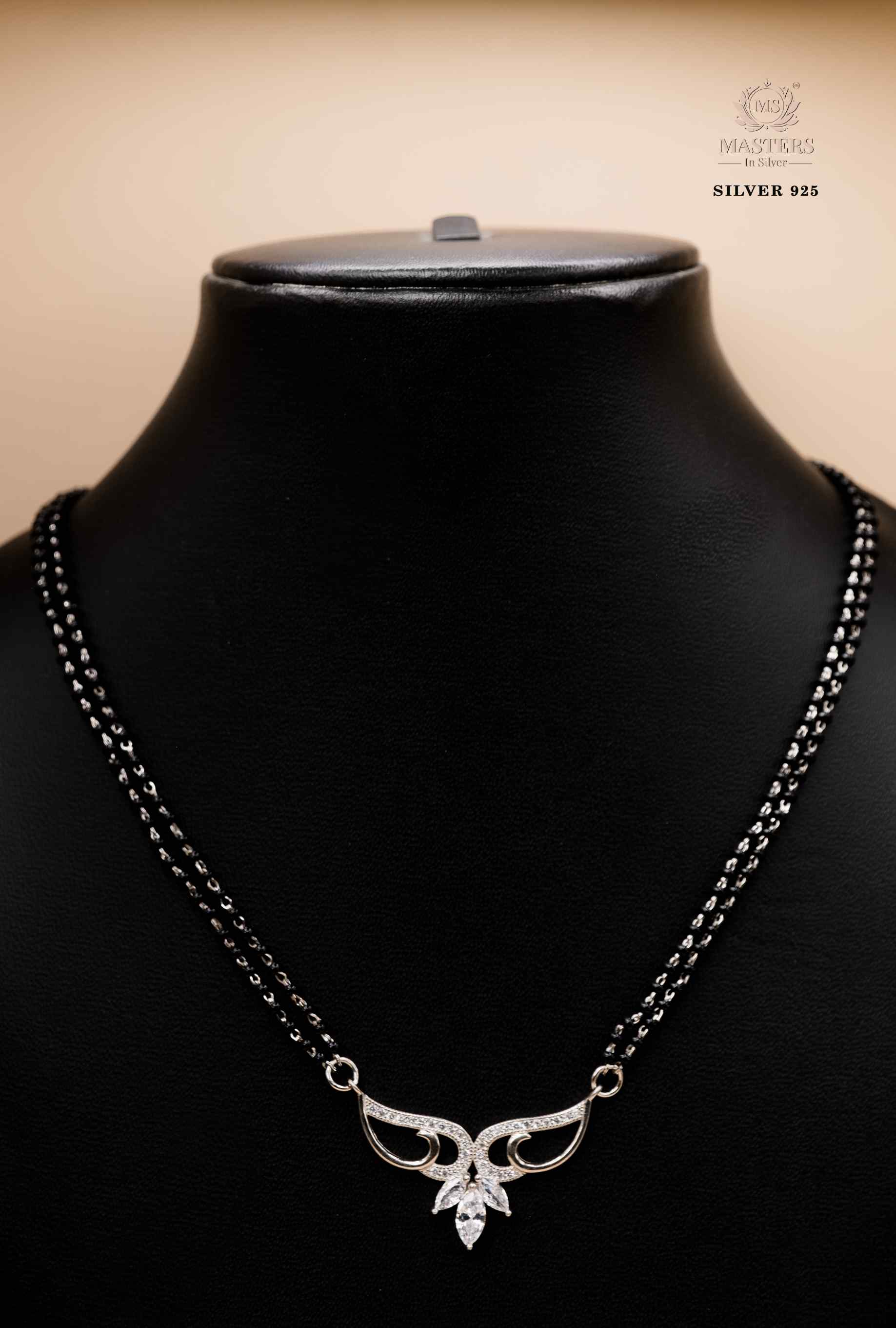 MANGALSUTRA MID SIZE PENDANT SHINING DIAMONDS TYPE ORIGINAL STERLING SILVER