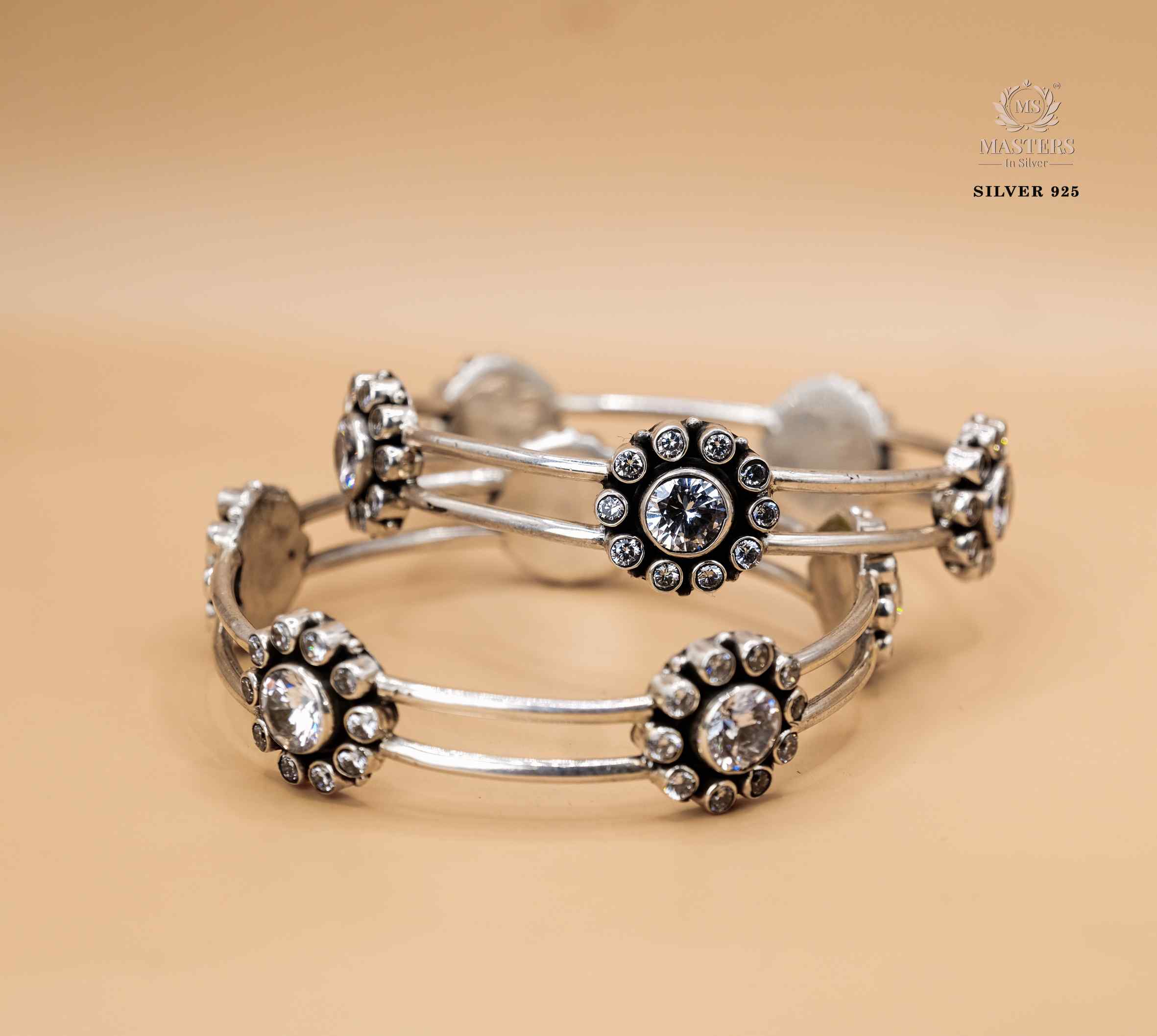 PREMIUM OXIDISED SILVER INDIAN STYLE ( BRACELETS - KADE 1+9 zircon )
