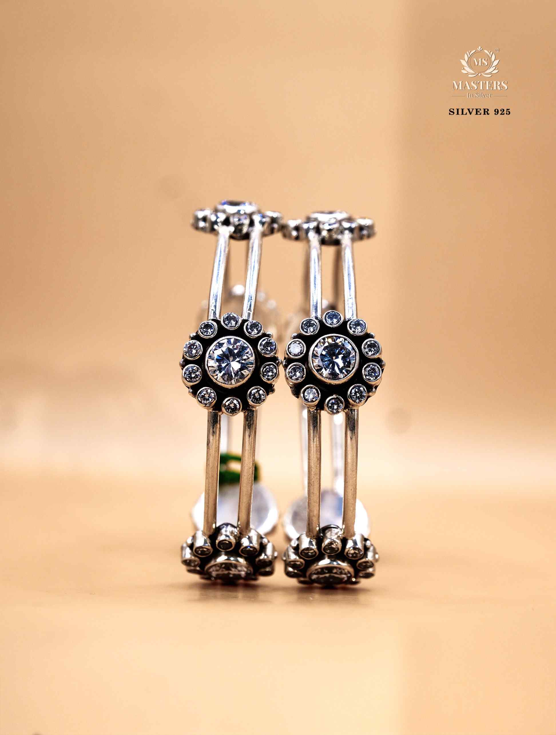PREMIUM OXIDISED SILVER INDIAN STYLE ( BRACELETS - KADE 1+9 zircon )