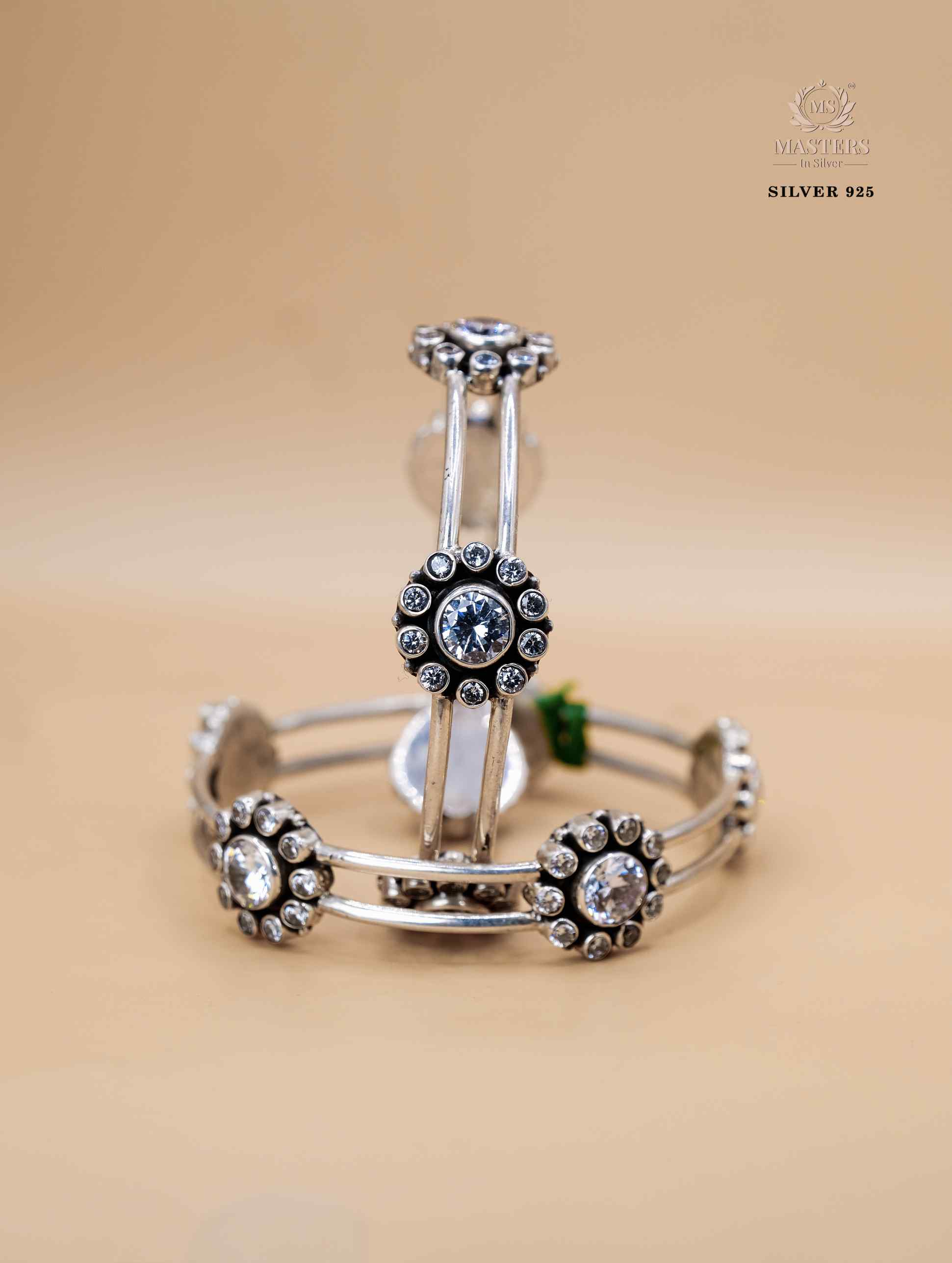 PREMIUM OXIDISED SILVER INDIAN STYLE ( BRACELETS - KADE 1+9 zircon )