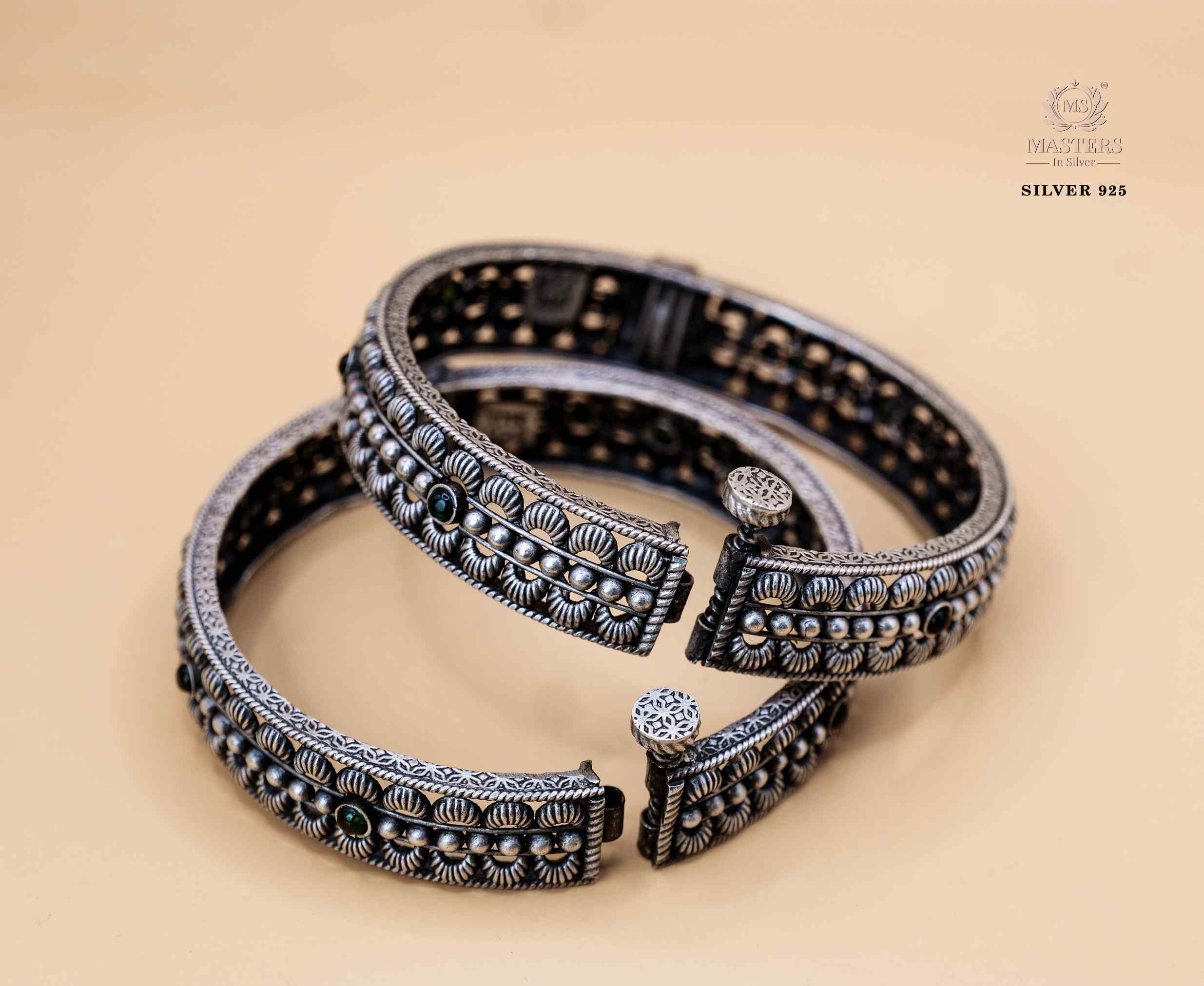 PREMIUM OXIDISED CUT STONES FLORAL INDIAN STYLE BRACELETS  ( 2 pcs )