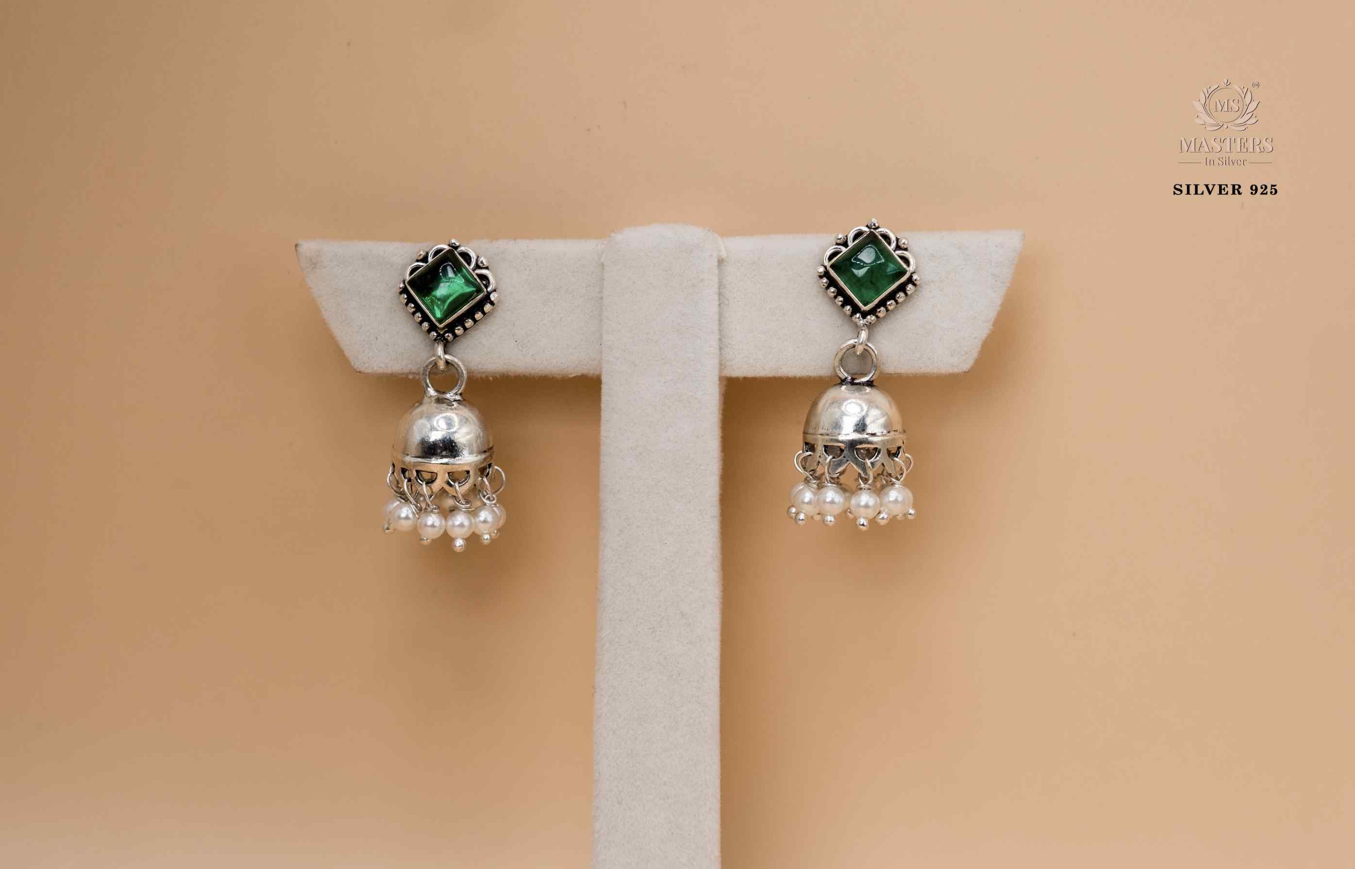 EARRINGS JHUMKI TYPE OXIDISED	 WITH PEARLS LOOKALIKE