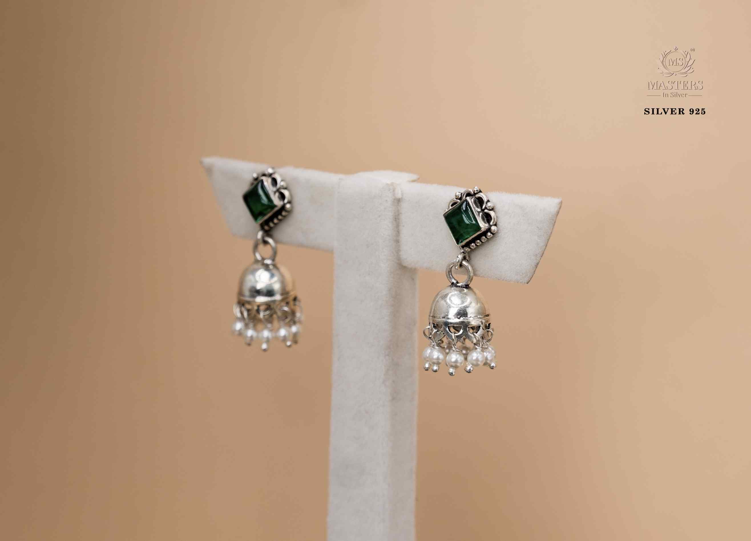 EARRINGS JHUMKI TYPE OXIDISED	 WITH PEARLS LOOKALIKE