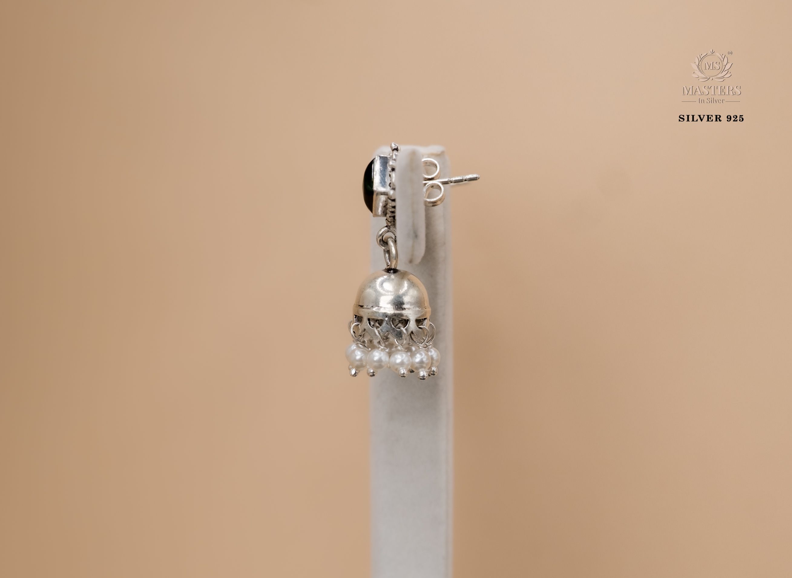 EARRINGS JHUMKI TYPE OXIDISED	 WITH PEARLS LOOKALIKE