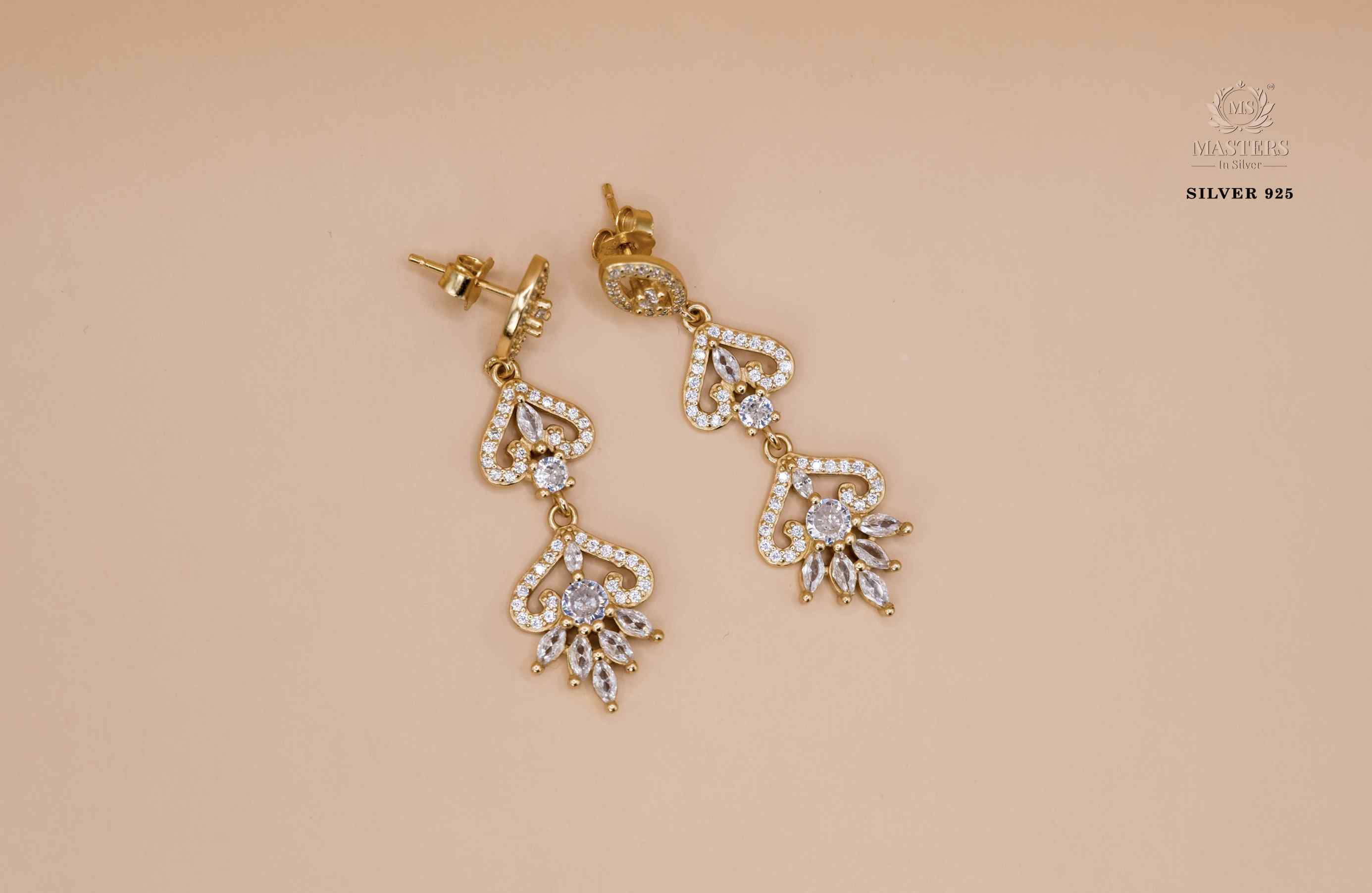 GOLDEN  COLOUR  STERLING SILVER EARRINGS CUBIC ZIRCONIA DIAMOND TYPE  🎁