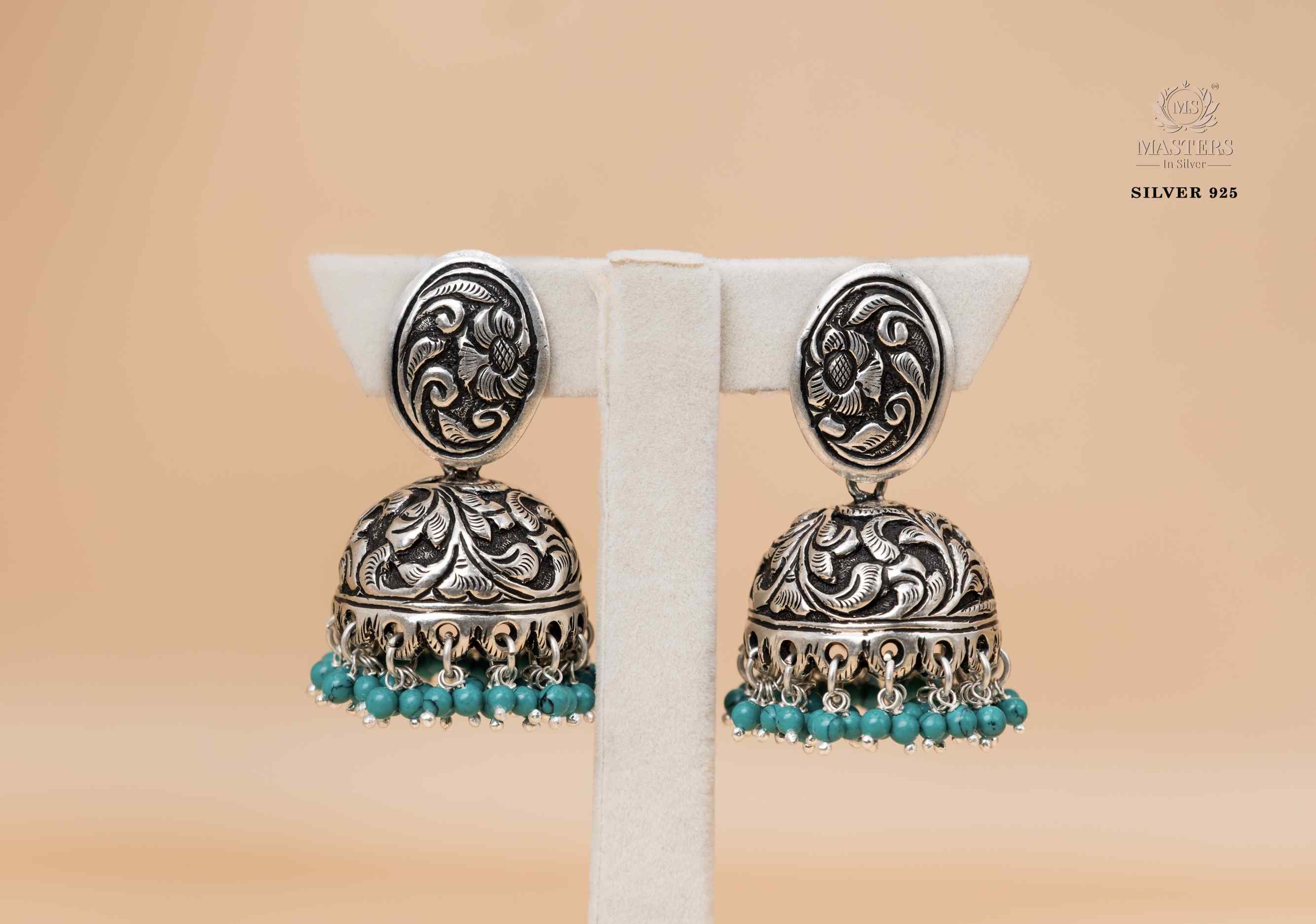 JHUMKI OXIDISED TURQUOISE OVAL