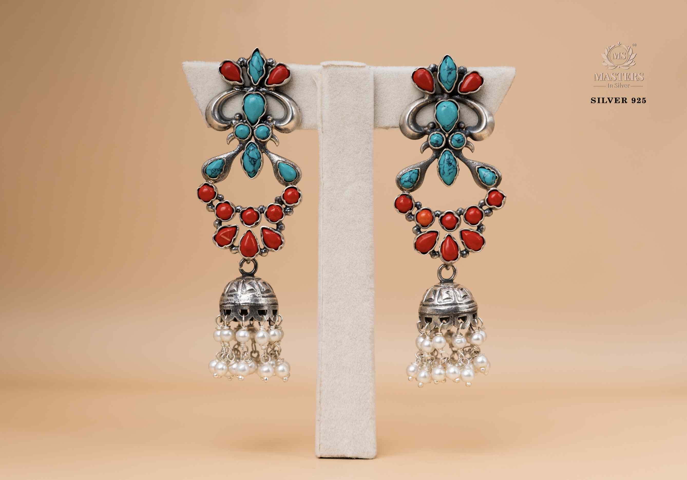 JHUMKI OXIDISED TURQUOISE OVAL