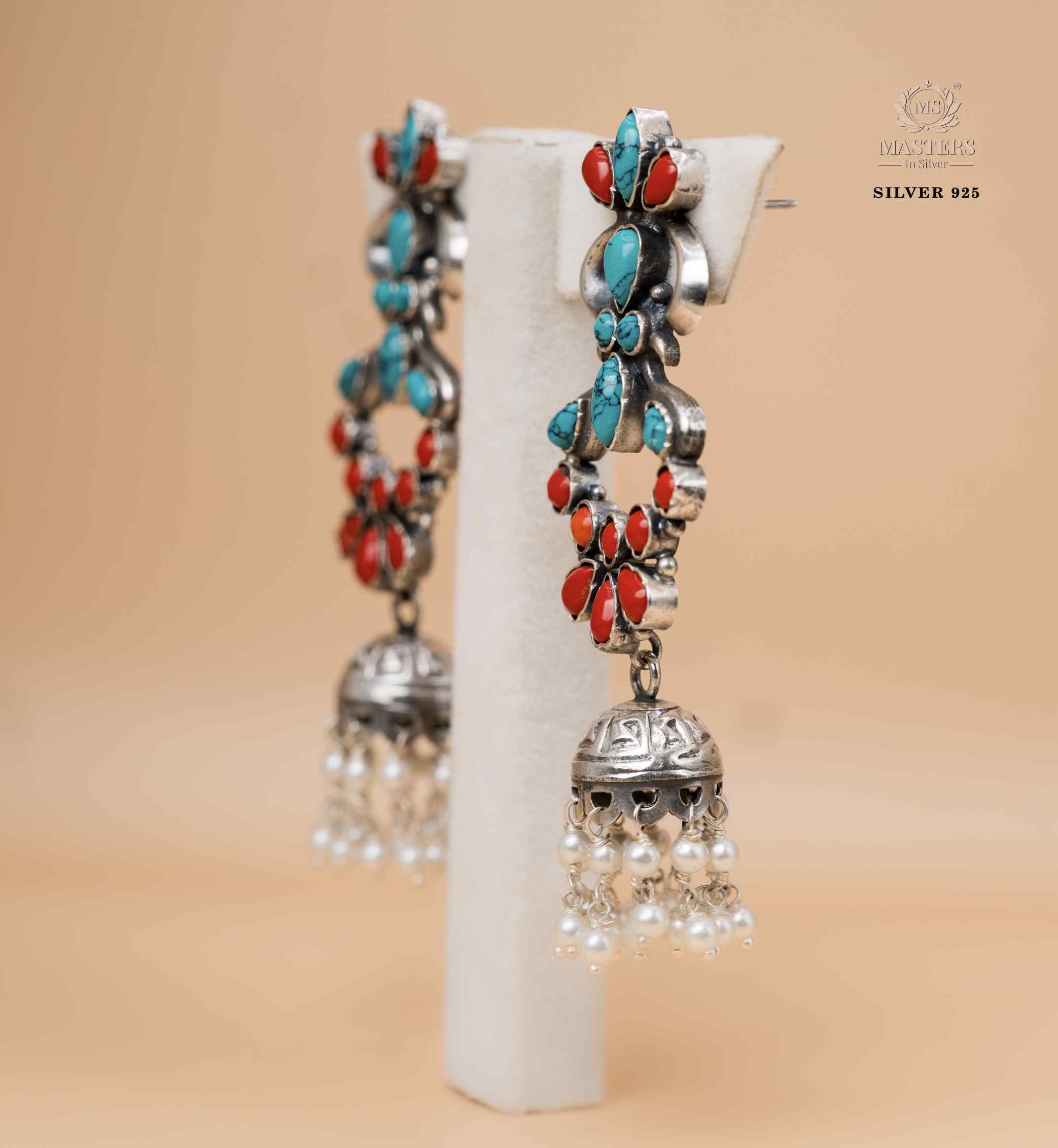 JHUMKI OXIDISED TURQUOISE OVAL