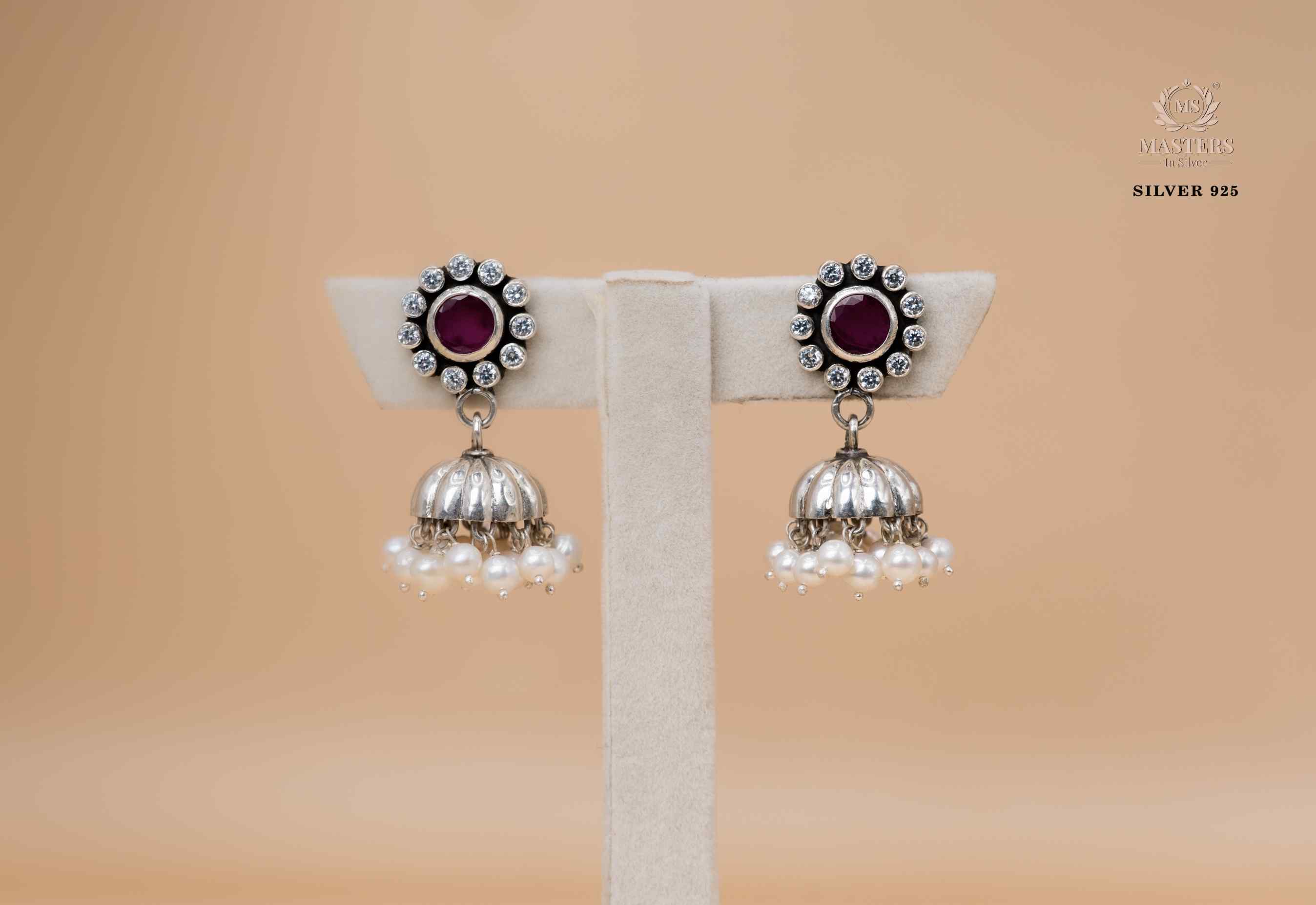 OXIDISED ORIGINAL EXPORT QUALITY JHUMKI EARRINGS PINK CENTRE