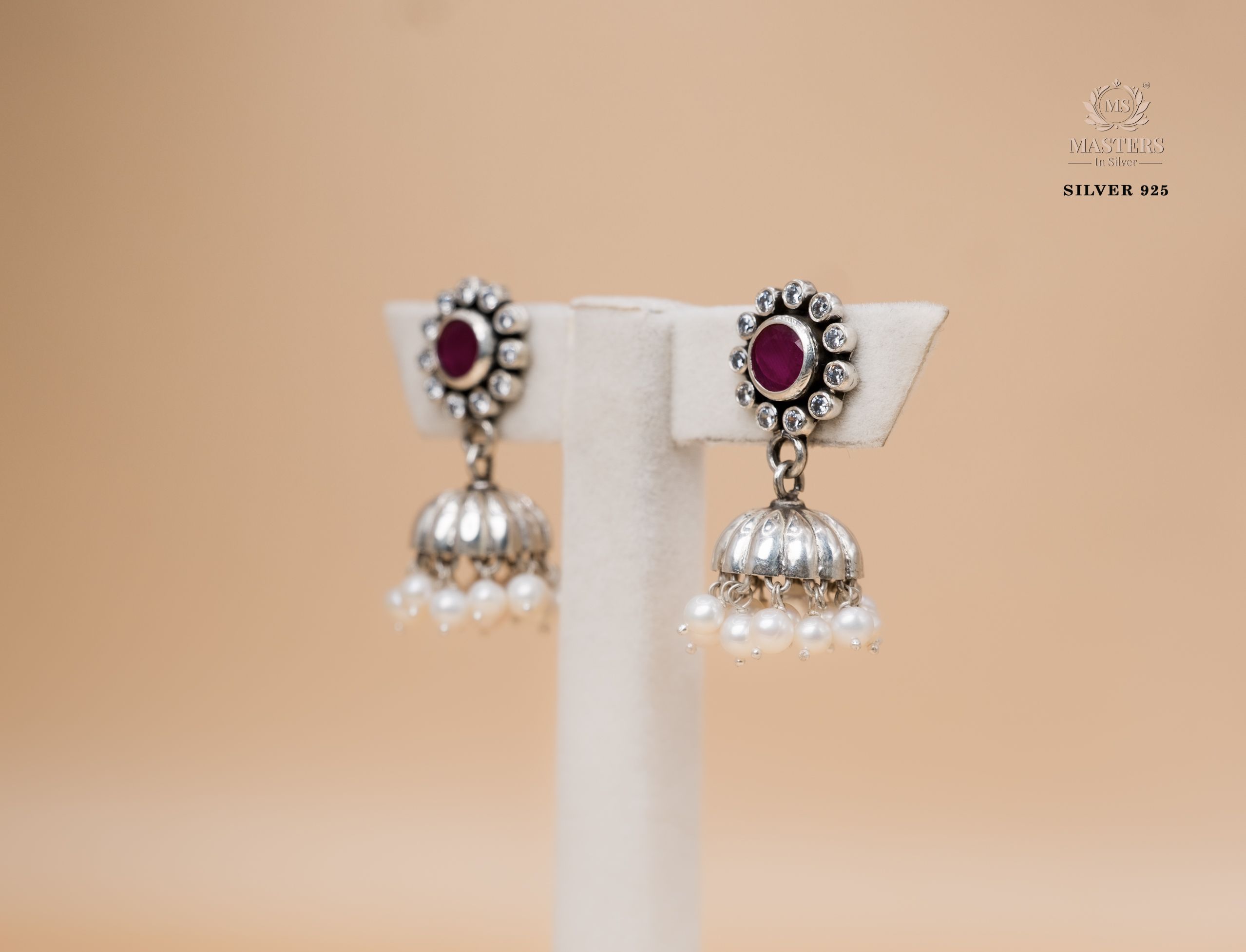 OXIDISED ORIGINAL EXPORT QUALITY JHUMKI EARRINGS PINK CENTRE