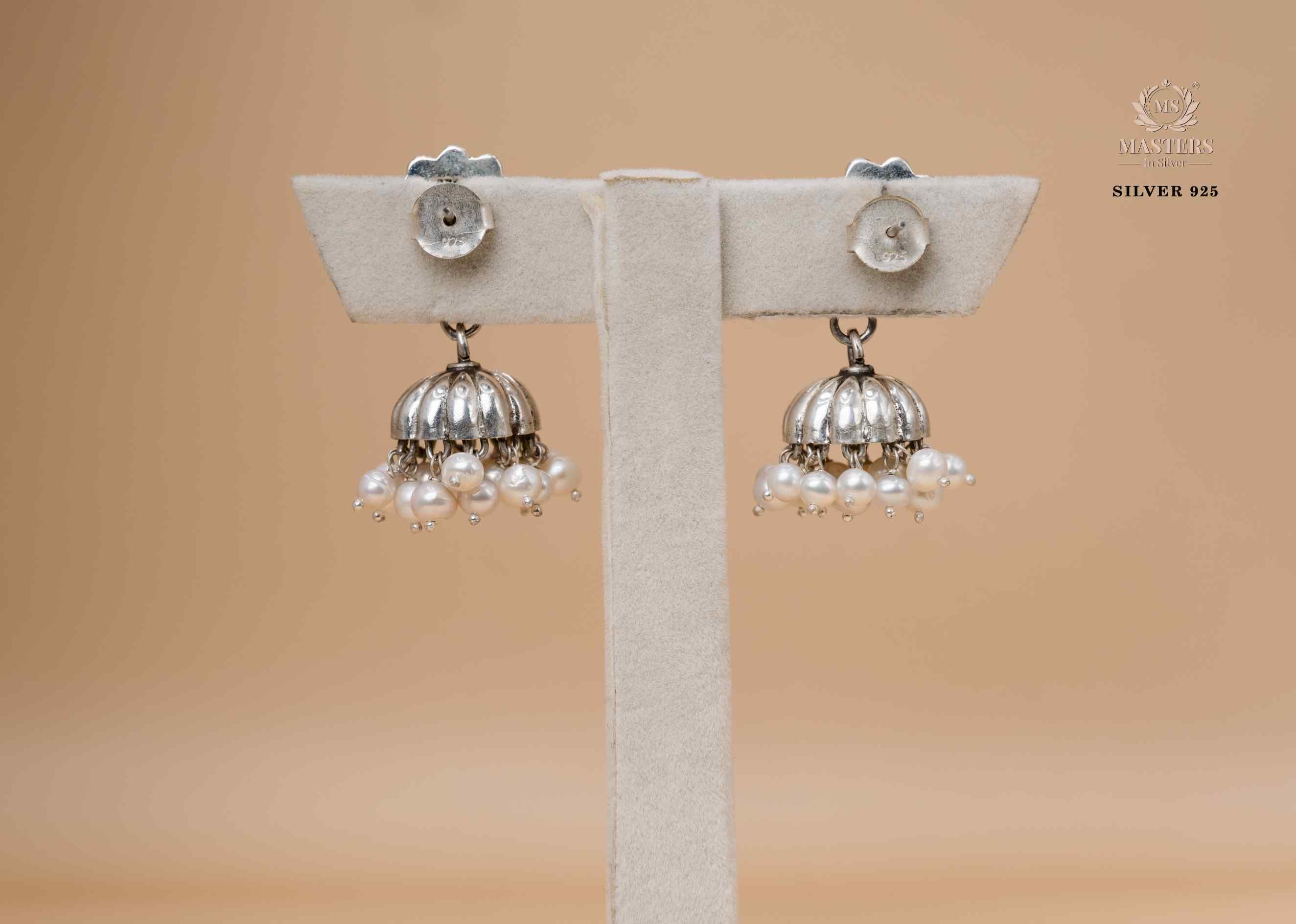 OXIDISED ORIGINAL EXPORT QUALITY JHUMKI EARRINGS PINK CENTRE