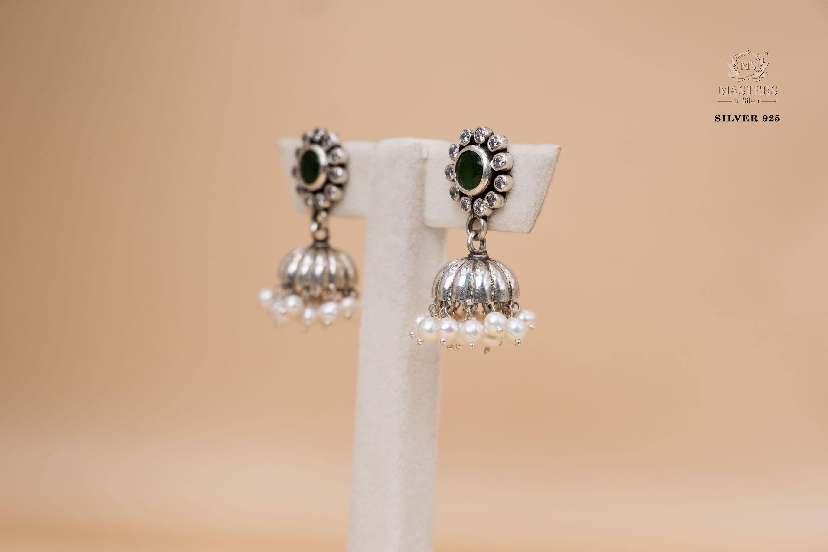 OXIDISED ORIGINAL EXPORT QUALITY JHUMKI EARRINGS GREEN CENTRE
