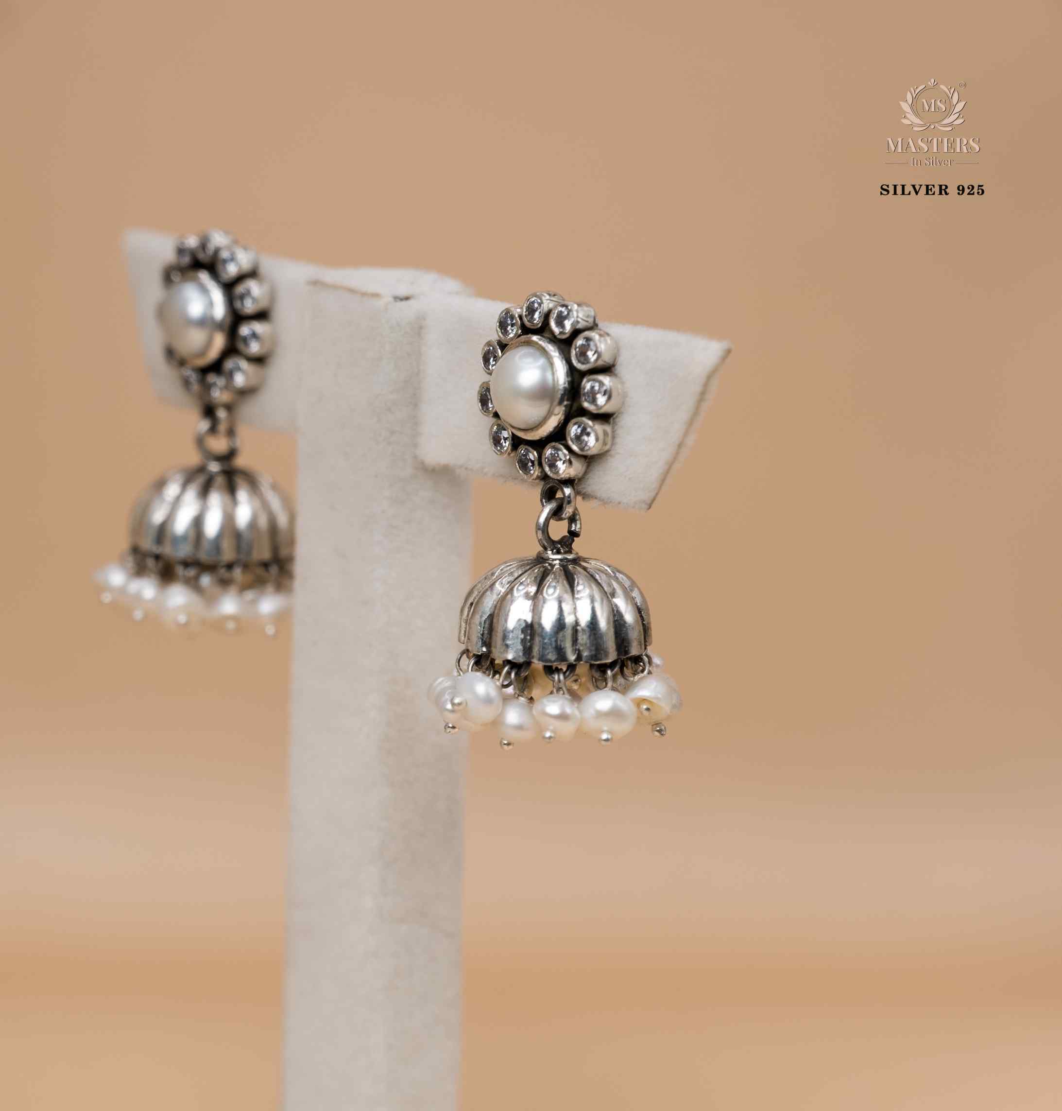 OXIDISED ORIGINAL EXPORT QUALITY JHUMKI EARRINGS PEARL CENTRE
