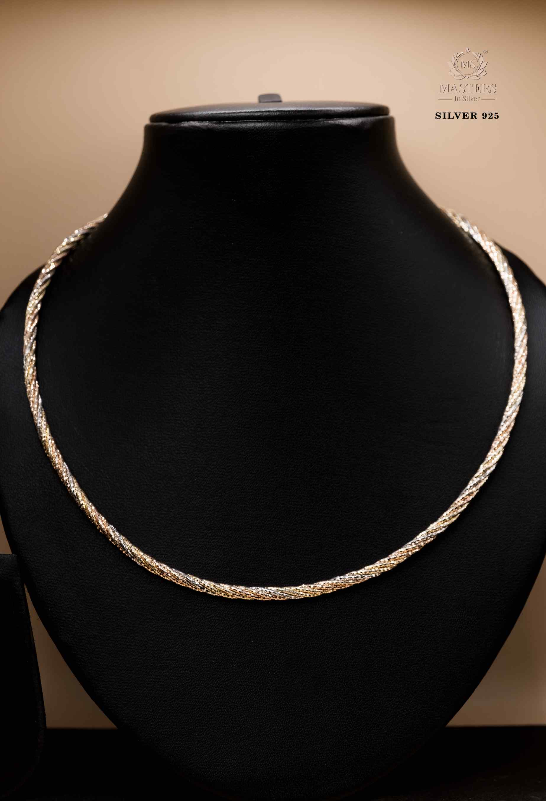 PARTY WORN NECLACE / CHAIN ROSE GOLD TRIPLE TONE ORIGINAL IMPORTED SILVER 925