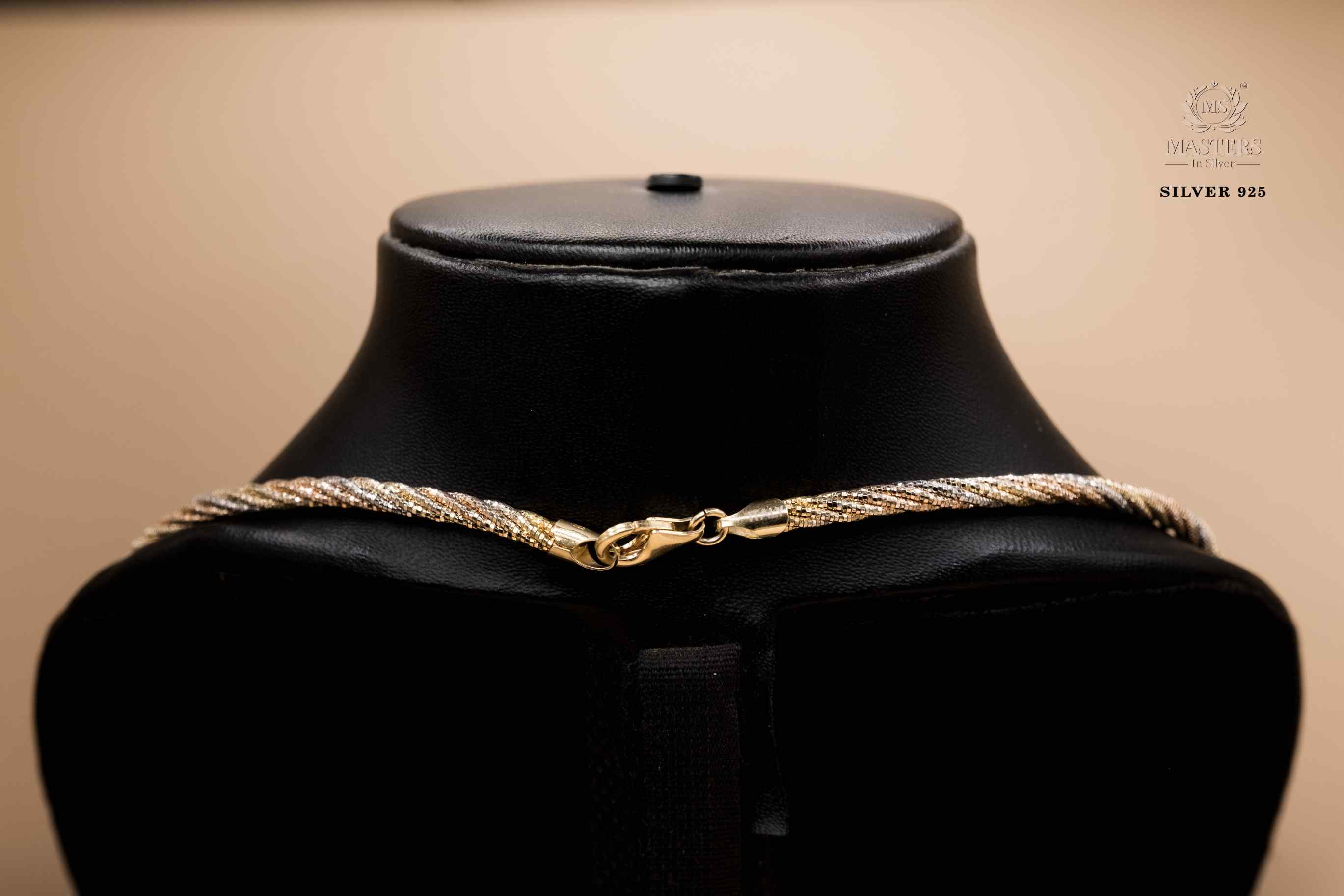 PARTY WORN NECLACE / CHAIN ROSE GOLD TRIPLE TONE ORIGINAL IMPORTED SILVER 925