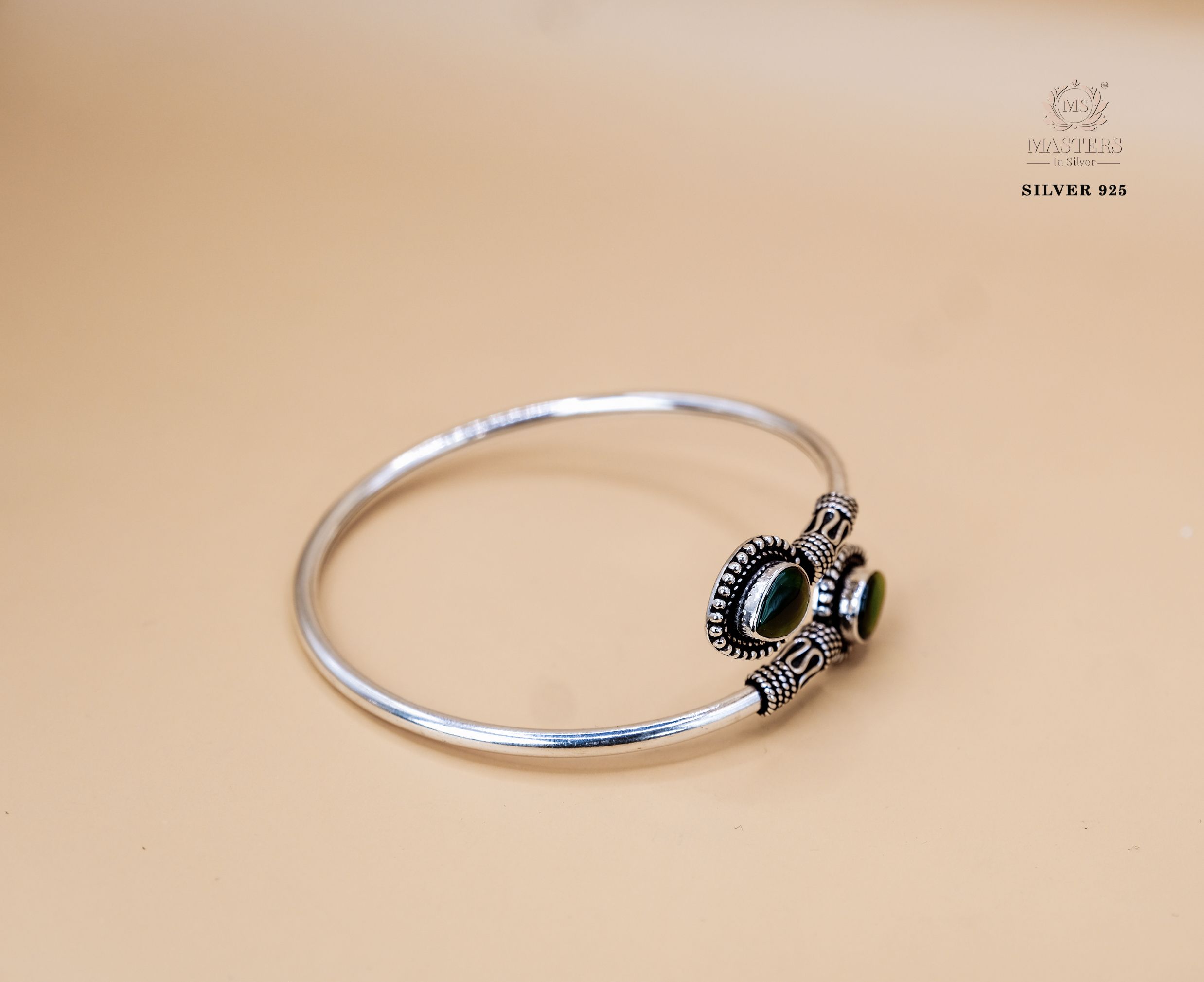 ORIGINAL SILVER 925 KADA 2 GREEN SEMI PRECIOUS STONES
